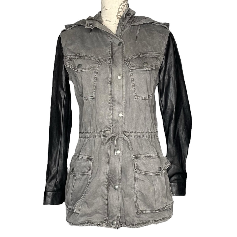 Aritzia talula trooper jacket faux leather sleeves gray womens xxs utility cargo